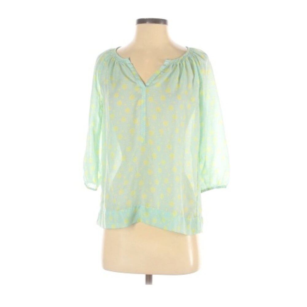 LOFT V-neck Polka Dot Blouse Light Green S Petite